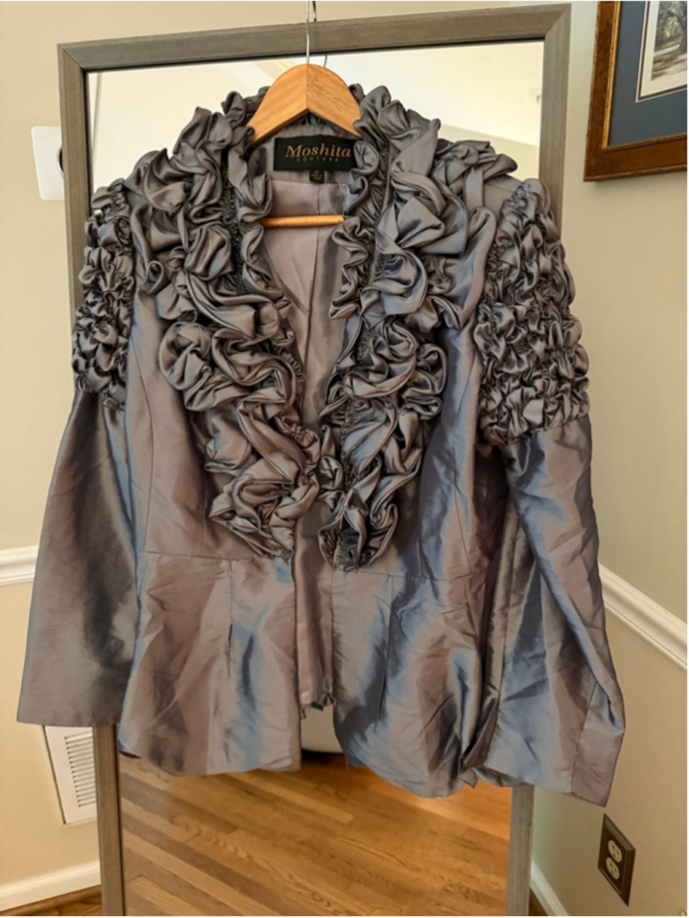 Women's Moshita Couture Gray Ruffled Blazer Jacket M